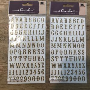 Set Of 2 EK Success Sticko Carnival Gold SM Glitter Alphabet Letter Stickers